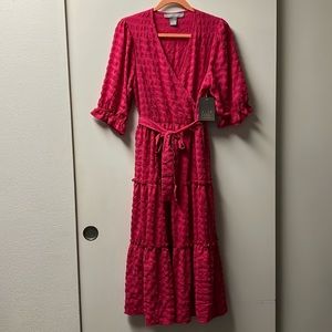 Beautiful Lark +Grey Dark Pink Puff Sleeve Dress